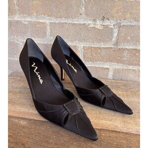 Satan Black Nina Brand Shoes  Basila-LS Black Luster - Women's Size 9 1/2 M